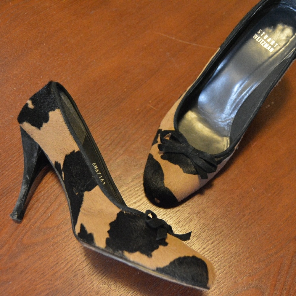 Stuart Weitzman black and brown animal print heels